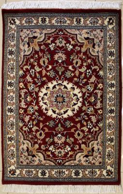 2'6x4'1 Pak Persian High Quality Area Rug with Wool Pile - Floral Design | Hand-Knotted in Red