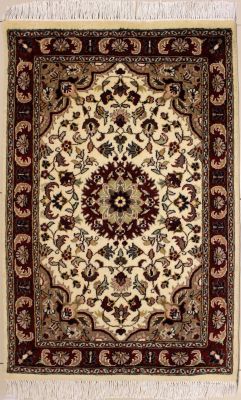 2'6x4'1 Pak Persian High Quality Area Rug with Wool Pile - Floral Design | Hand-Knotted in White