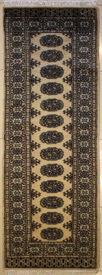 2'2x7'9 Bokhara Jaldar Area Rug with Wool Pile - Special Mori Bokhara Elephant Foot Design | Hand-Knotted in Beige