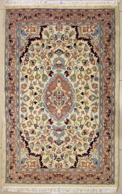 3'0x5'1 Pak Persian Area Rug with Silk & Wool Pile - Floral Design | Hand-Knotted in White