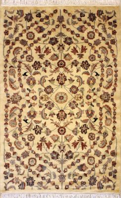 3'0x5'0 Pak Persian Area Rug with Silk & Wool Pile - Floral Design | Hand-Knotted in White