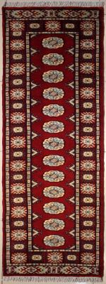 2'2x7'9 Bokhara Jaldar Area Rug with Wool Pile - Special Mori Bokhara Elephant Foot Design | Hand-Knotted in Red