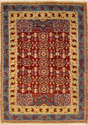 2'8x4'0 Chobi Ziegler Area Rug made using Vegetable dyes with Wool Pile - Floral Design | Hand-Knotted in Red