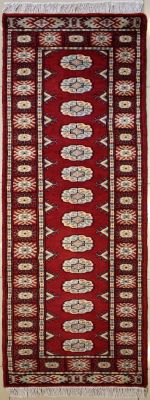 2'2x7'10 Bokhara Jaldar Area Rug with Wool Pile - Special Mori Bokhara Elephant Foot Design | Hand-Knotted in Red