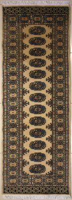 2'1x7'7 Bokhara Jaldar Area Rug with Wool Pile - Special Mori Bokhara Elephant Foot Design | Hand-Knotted in Beige
