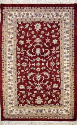 3'1x4'11 Pak Persian Area Rug with Silk & Wool Pile - Floral Design | Hand-Knotted in Red