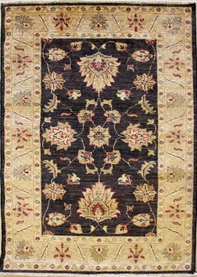 2'7x4'1 Chobi Ziegler Area Rug made using Vegetable dyes with Wool Pile - Floral Design | Hand-Knotted in Black