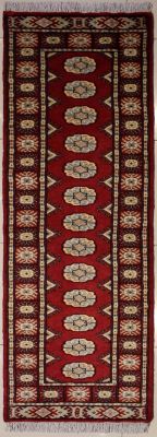 2'2x7'11 Bokhara Jaldar Area Rug with Wool Pile - Special Mori Bokhara Elephant Foot Design | Hand-Knotted in Red