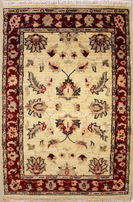 2'7x4'4 Chobi Ziegler Area Rug made using Vegetable dyes with Wool Pile - Floral Design | Hand-Knotted in White