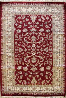 3'2x5'3 Pak Persian Area Rug with Silk & Wool Pile - Floral Design | Hand-Knotted in Red