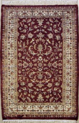 3'1x5'1 Pak Persian Area Rug with Silk & Wool Pile - Floral Design | Hand-Knotted in Red