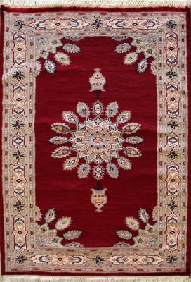 3'1x5'1 Pak Persian Area Rug with Silk & Wool Pile - Ardabil Medallion Design | Hand-Knotted in Red