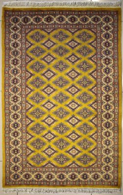 3'1x5'0 Bokhara Jaldar Area Rug with Silk & Wool Pile - Geometric Diamond Design | Hand-Knotted in Gold