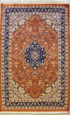 3'3x5'2 Pak Persian Area Rug with Silk & Wool Pile - Floral Design | Hand-Knotted in Orange