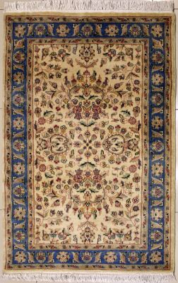 3'1x5'0 Pak Persian Area Rug with Silk & Wool Pile - Floral Design | Hand-Knotted in White