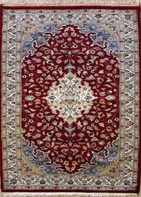 3'2x5'0 Pak Persian Area Rug with Silk & Wool Pile - Floral Medallion Design | Hand-Knotted in Red