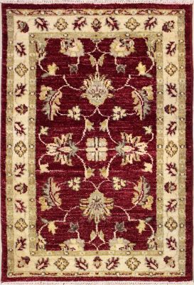 2'6x4'2 Chobi Ziegler Area Rug made using Vegetable dyes with Wool Pile - Floral Design | Hand-Knotted in Red