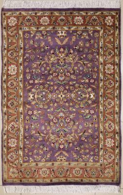3'1x5'2 Pak Persian Area Rug with Silk & Wool Pile - Floral Design | Hand-Knotted in Purple