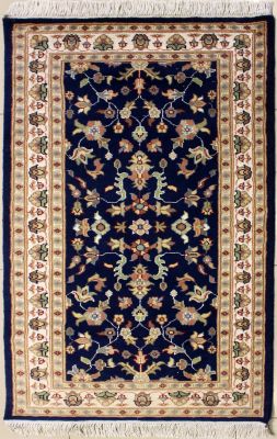 3'1x5'1 Pak Persian Area Rug with Silk & Wool Pile - Floral Design | Hand-Knotted in Blue
