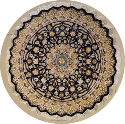 5'0x5'0 Pak Persian Area Rug with Silk & Wool Pile - Floral Design | Hand-Knotted in Blue