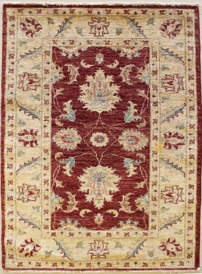 2'7x4'1 Chobi Ziegler Area Rug made using Vegetable dyes with Wool Pile - Floral Design | Hand-Knotted in Red