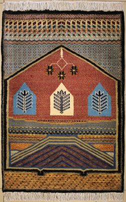 2'7x3'8 Pak Persian High Quality Area Rug with Wool Pile - Prayer Geometric Design | Hand-Knotted Multicolored | 2.5x4 Double Knot Rug