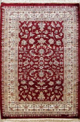 3'2x5'3 Pak Persian Area Rug with Silk & Wool Pile - Floral Design | Hand-Knotted in Red