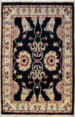 2'6x4'0 Chobi Ziegler Area Rug made using Vegetable dyes with Wool Pile - Floral Design | Hand-Knotted in Black