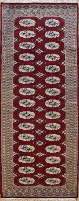 2'5x8'3 Bokhara Jaldar Area Rug with Silk & Wool Pile - Special Mori Bokhara Elephant Foot Design | Hand-Knotted in Red