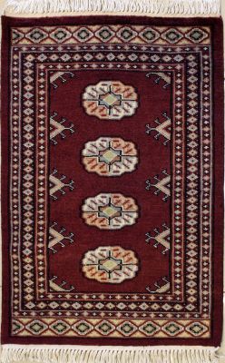 2'0x3'0 Bokhara Jaldar Area Rug with Wool Pile - Special Mori Bokhara Elephant Foot Design | Hand-Knotted in Red