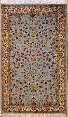 3'0x5'3 Pak Persian High Quality Area Rug with Wool Pile - Floral Design | Hand-Knotted in Greenish Blue