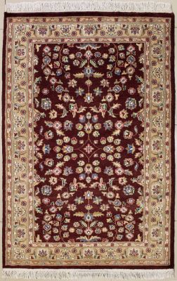 3'1x5'3 Pak Persian Area Rug with Silk & Wool Pile - Floral Design | Hand-Knotted in Red
