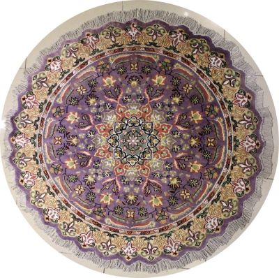 5'0x5'1 Pak Persian Area Rug with Silk & Wool Pile - Floral Design | Hand-Knotted in Purple
