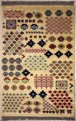 3'0x5'0 Gabbeh Area Rug made using Vegetable dyes with Wool Pile - Floral Design | Hand-Knotted Multicolored | 3x5 Double Knot Rug