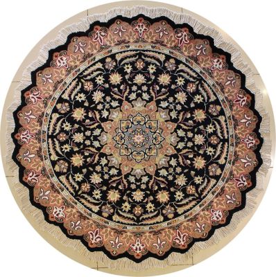 5'2x5'2 Pak Persian Area Rug with Silk & Wool Pile - Floral Design | Hand-Knotted in Black