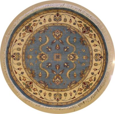 4'1x4'1 Pak Persian High Quality Area Rug with Wool Pile - Floral Design | Hand-Knotted in Greenish Blue