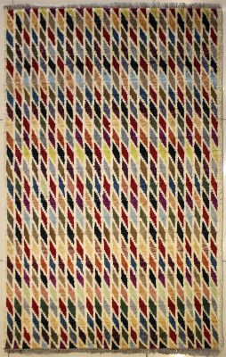 3'0x4'9 Gabbeh Area Rug made using Vegetable dyes with Wool Pile - Geometric Design | Hand-Knotted Multicolored | 3x5 Double Knot Rug
