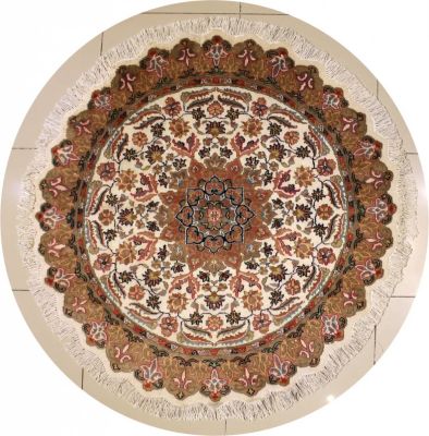 5'1x5'3 Pak Persian Area Rug with Silk & Wool Pile - Floral Design | Hand-Knotted in Ivory
