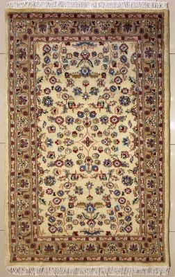 3'1x5'8 Pak Persian Area Rug with Silk & Wool Pile - Floral Design | Hand-Knotted in White