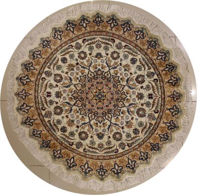 5'2x5'3 Pak Persian Area Rug with Silk & Wool Pile - Floral Design | Hand-Knotted in Ivory