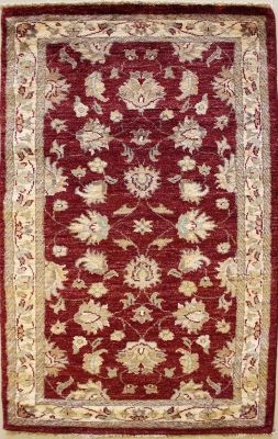 2'5x4'9 Chobi Ziegler Area Rug made using Vegetable dyes with Wool Pile - Floral Design | Hand-Knotted in Red
