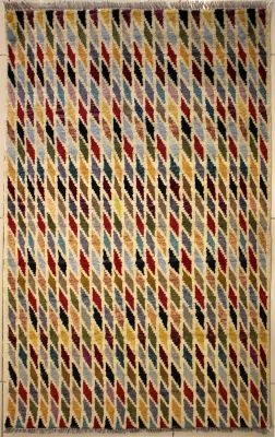 3'0x5'0 Gabbeh Area Rug made using Vegetable dyes with Wool Pile - Diamond Design | Hand-Knotted Multicolored | 3x5 Double Knot Rug