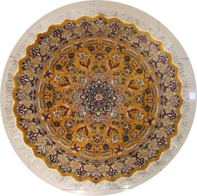 5'1x5'1 Pak Persian Area Rug with Silk & Wool Pile - Floral Design | Hand-Knotted in Gold