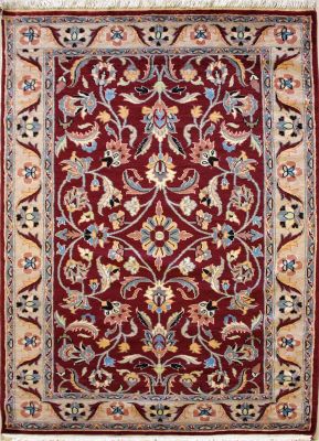 3'11x5'8 Pak Persian Area Rug with Wool Pile - Floral Design | Hand-Knotted in Red