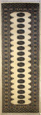 2'7x9'8 Bokhara Jaldar Area Rug with Wool Pile - Special Mori Bokhara Elephant Foot Design | Hand-Knotted in White