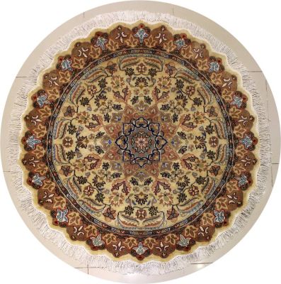 5'1x5'0 Pak Persian Area Rug with Silk & Wool Pile - Floral Design | Hand-Knotted in White
