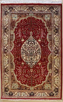 3'2x5'3 Pak Persian High Quality Area Rug with Wool Pile - Floral Design | Hand-Knotted in Red
