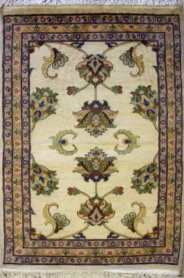 2'10x4'10 Pak Persian High Quality Area Rug with Wool Pile - Baghban Floral Design | Hand-Knotted in White