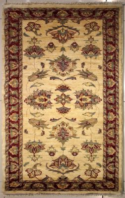 2'5x4'7 Chobi Ziegler Area Rug made using Vegetable dyes with Wool Pile - Floral Design | Hand-Knotted in White