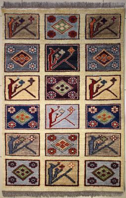 3'0x5'1 Chobi Ziegler Area Rug made using Vegetable dyes with Wool Pile - Bakhtiari Panel Design | Hand-Knotted in White